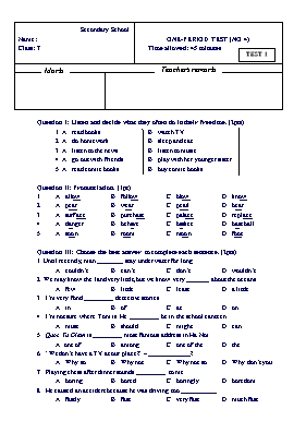 6 Bộ đề kiểm tra 1 tiết môn Tiếng Anh Lớp 7